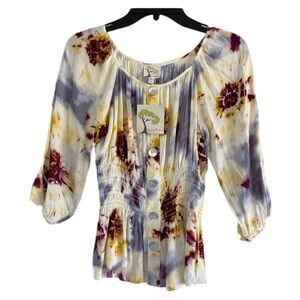 (NWT) FIG AND FLOWER Women’s‎ Cream/Yellow/Purple Floral Button Up Top-Size PS